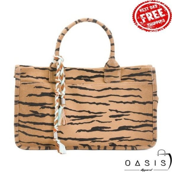 VINCE CAMUTO Cotton Canvas Animal Print Tote/ Women's Bag